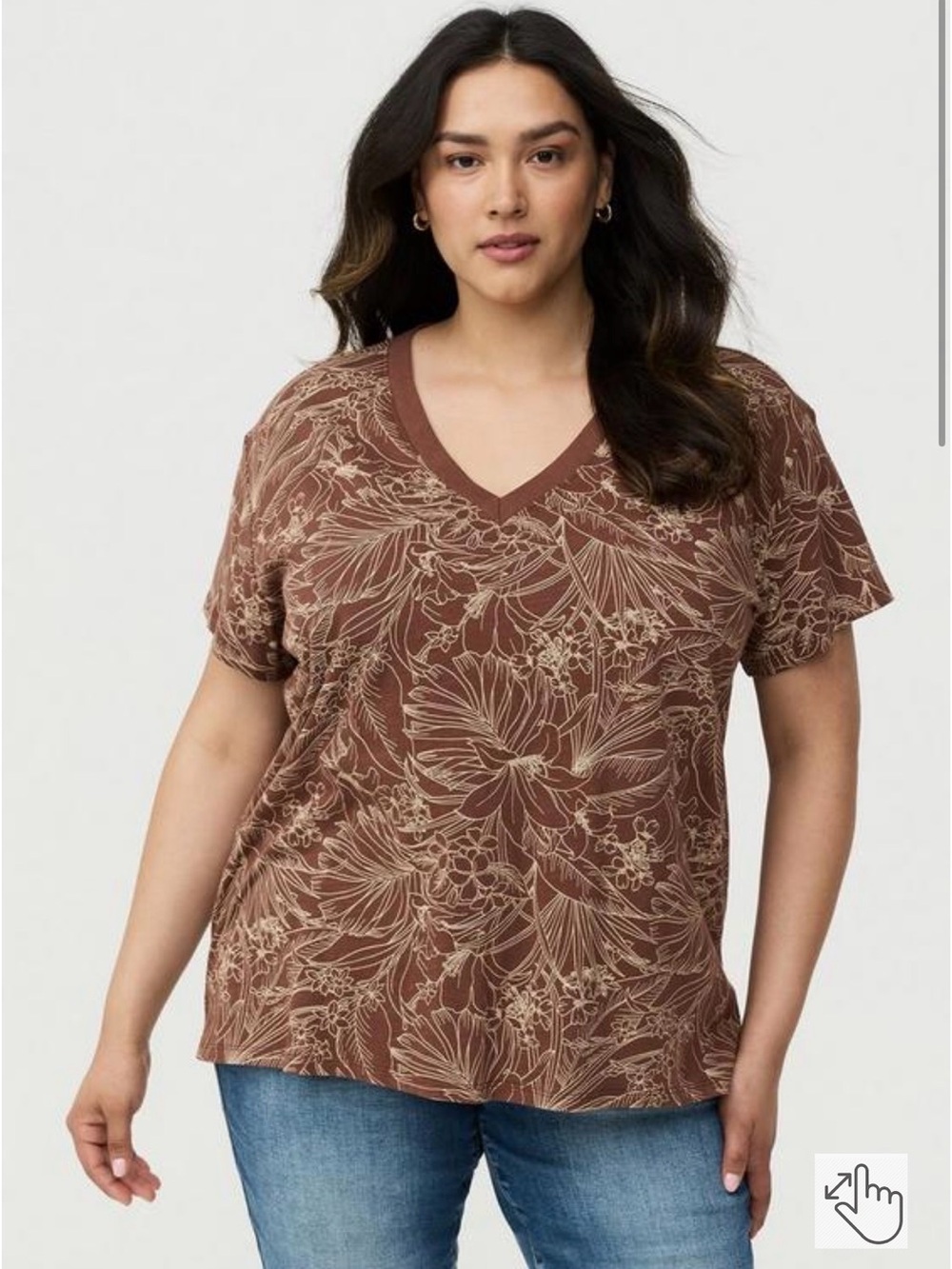 Torrid 1X Brown Floral V-Neck Women's Top